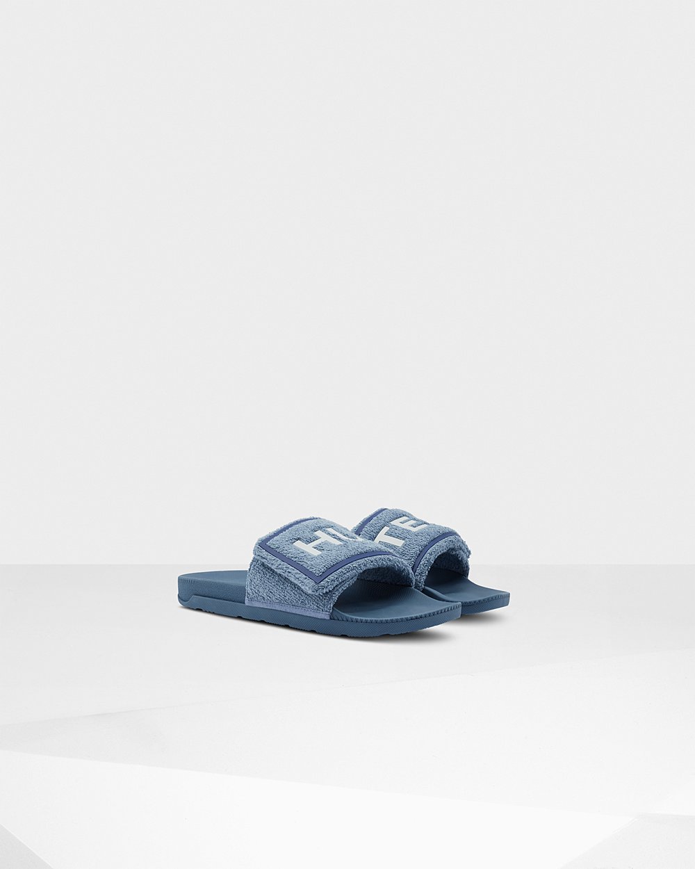 Hunter Original Terry Towelling Logo Adjustable Slides - Cheap Online Mens Blue - LPFVMI851